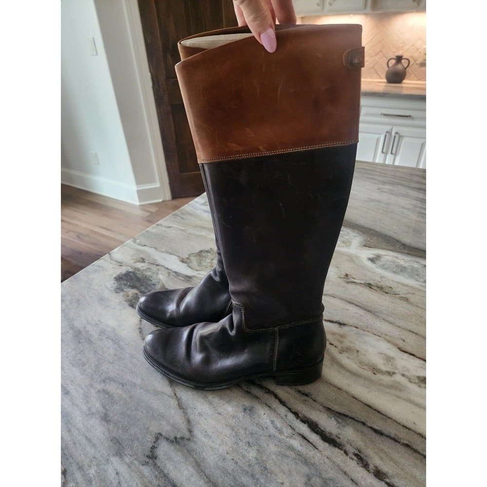 Womens‎ Italian Leather 2 Toned Riding Boots Size 37 Chic Black Brown